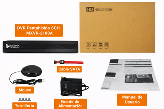 DVR MERIVA TECHNOLOGY MXVR-2108A HD H.265 10 CANALES 2 MP PENTA HÍBRIDO / SOPORTA AUDIO POR COAXIAL