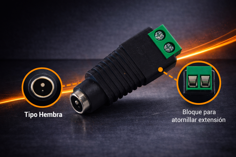 CONECTOR DE CORRIENTE HEMBRA ENS-FC01, TIPO JACK 3.5 MM PARA ALIMENTAR CAMARAS, CON BLOQUE POLARIZADO