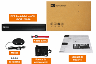 DVR MERIVA TECHNOLOGY MXVR-2104A HD H.265 6 CH 2 MP PENTA HÍBRIDO 4 CH BNC 2 CH IP / SOPORTA AUDIO SOBRE COAXIAL